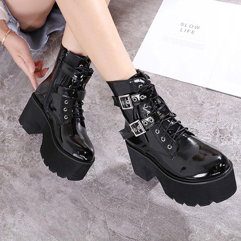 Platform Heels for Women Winter round Head Thick Bottom High Heel Front Lace-up Women's Ankle Boots