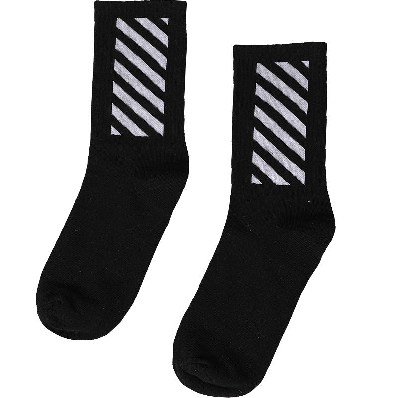 Off White Socks Men's Fashionable Black and White Twill Tube Socks Cotton Socks Student Sports Socks