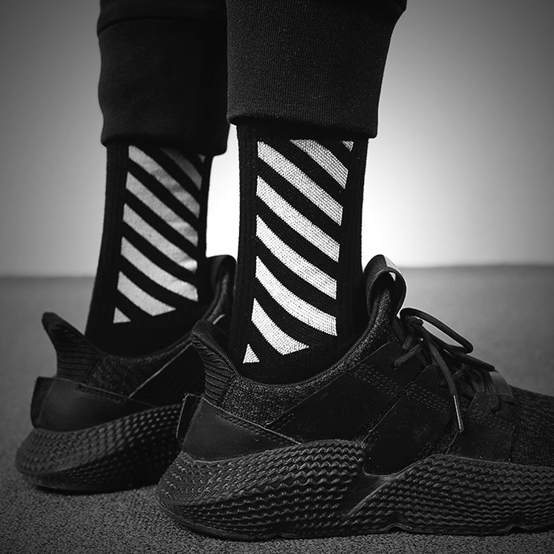 Off White Socks Men's Fashionable Black and White Twill Tube Socks Cotton Socks Student Sports Socks