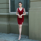 Burgundy Dress Formal Dress Banquet Sexy Dress Short