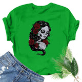 Halloween Costumes Horror Girl Printed Short Sleeve T-shirt round Neck