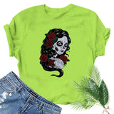 Halloween Costumes Horror Girl Printed Short Sleeve T-shirt round Neck