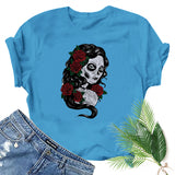 Halloween Costumes Horror Girl Printed Short Sleeve T-shirt round Neck