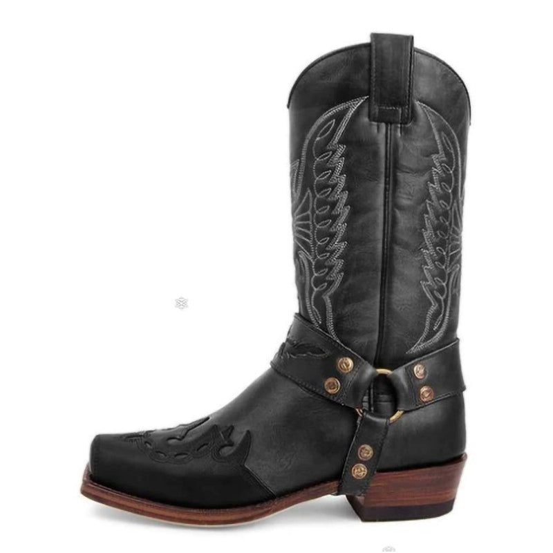 Justin Yellowstone Boots Men'S Square Toe Embroidered Men'S Leather Boots Knight Boots Warm