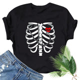 Halloween Costumes Bone Skull Fun Pattern Short Sleeve T-shirt for Women