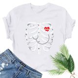 Halloween Costumes Bone Skull Fun Pattern Short Sleeve T-shirt for Women