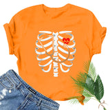 Halloween Costumes Bone Skull Fun Pattern Short Sleeve T-shirt for Women