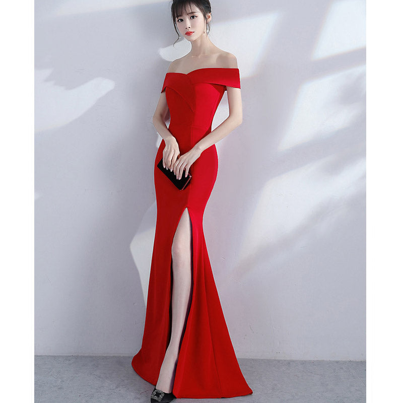 Maxi Burgundy Dress Formal Banquet Evening Dress Women's Performance Long Dress