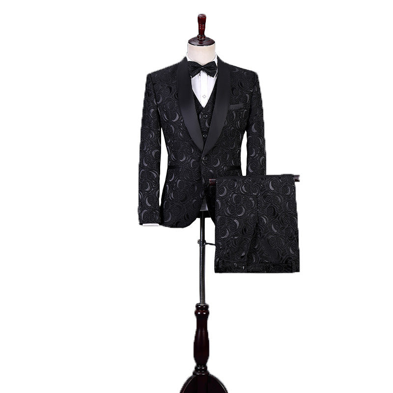 Black Tie Attire Suit Bridegroom Dress Slim Pattern Suit Performance Suit Four-Piece Set