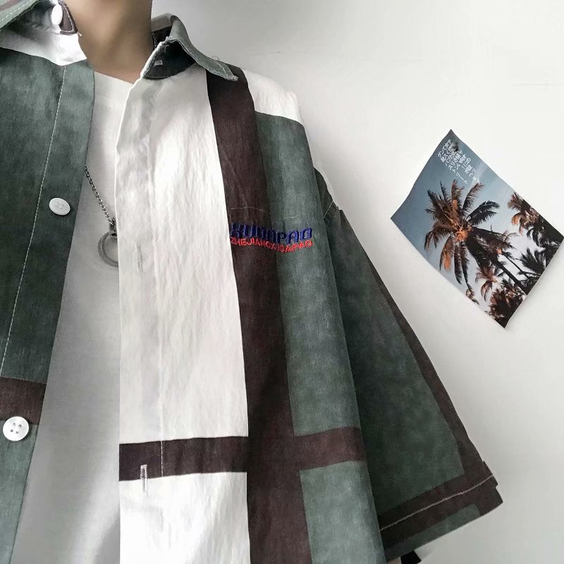 Men Shirt Short Sleeve Shirt Loose