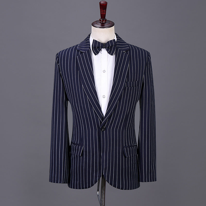 Black Tie Attire Dress Slim Fit Business Striped Suit Three-Piece Suit
