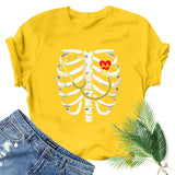 Halloween Costumes Bone Skull Fun Pattern Short Sleeve T-shirt for Women