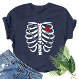 Halloween Costumes Bone Skull Fun Pattern Short Sleeve T-shirt for Women