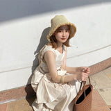 Straw Hat Summer Straw Hat Female Literary Sun-Proof Bucket Hat