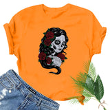 Halloween Costumes Horror Girl Printed Short Sleeve T-shirt round Neck