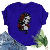 Halloween Costumes Horror Girl Printed Short Sleeve T-shirt round Neck