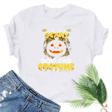 Halloween Costumes Pumpkin Smiley Face Printed Short Sleeve T-shirt round Neck