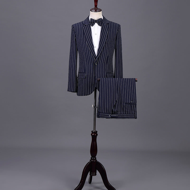 Black Tie Attire Dress Slim Fit Business Striped Suit Three-Piece Suit