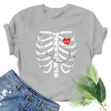 Halloween Costumes Bone Skull Fun Pattern Short Sleeve T-shirt for Women