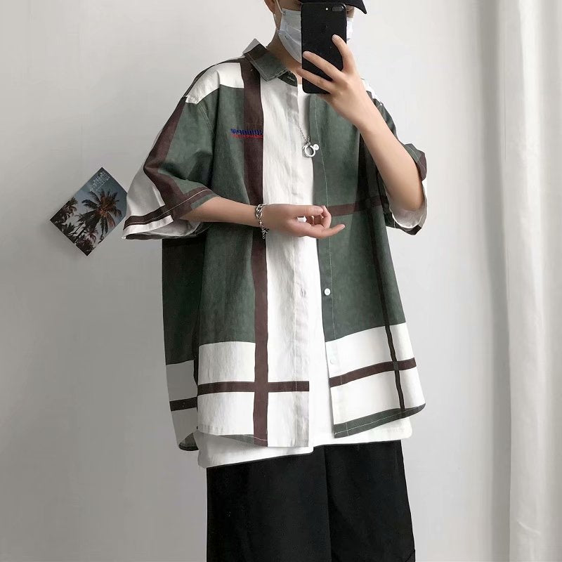 Men Shirt Short Sleeve Shirt Loose