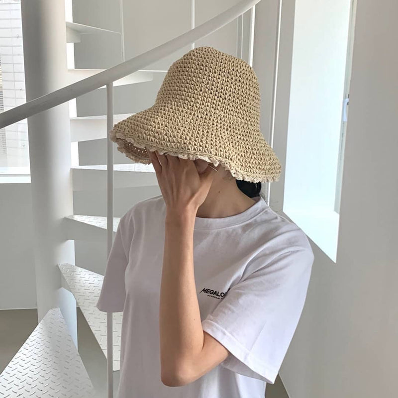 Straw Hat Summer Straw Hat Female Literary Sun-Proof Bucket Hat