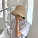 Straw Hat Summer Straw Hat Female Literary Sun-Proof Bucket Hat