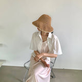 Straw Hat Summer Straw Hat Female Literary Sun-Proof Bucket Hat