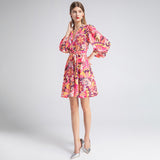 Kendall Jenner Wedding Guest Dress V-neck Color Printing Slim Fit Short