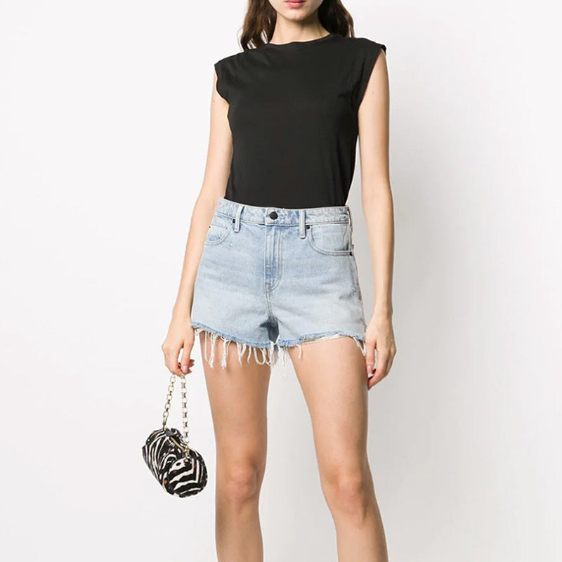 Women Jean Shorts Denim High Waist Shorts Wide Leg Slimming Hot Pants