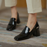 Women Black Dress Shoes Spring and Autumn High Heels Leather Shoes