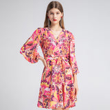 Kendall Jenner Wedding Guest Dress V-neck Color Printing Slim Fit Short