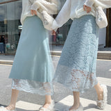 MIDI Mauve Skirt Autumn and Winter Lace Knitted Skirt Women's Mid-Length Versatile