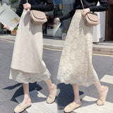 MIDI Mauve Skirt Autumn and Winter Lace Knitted Skirt Women's Mid-Length Versatile