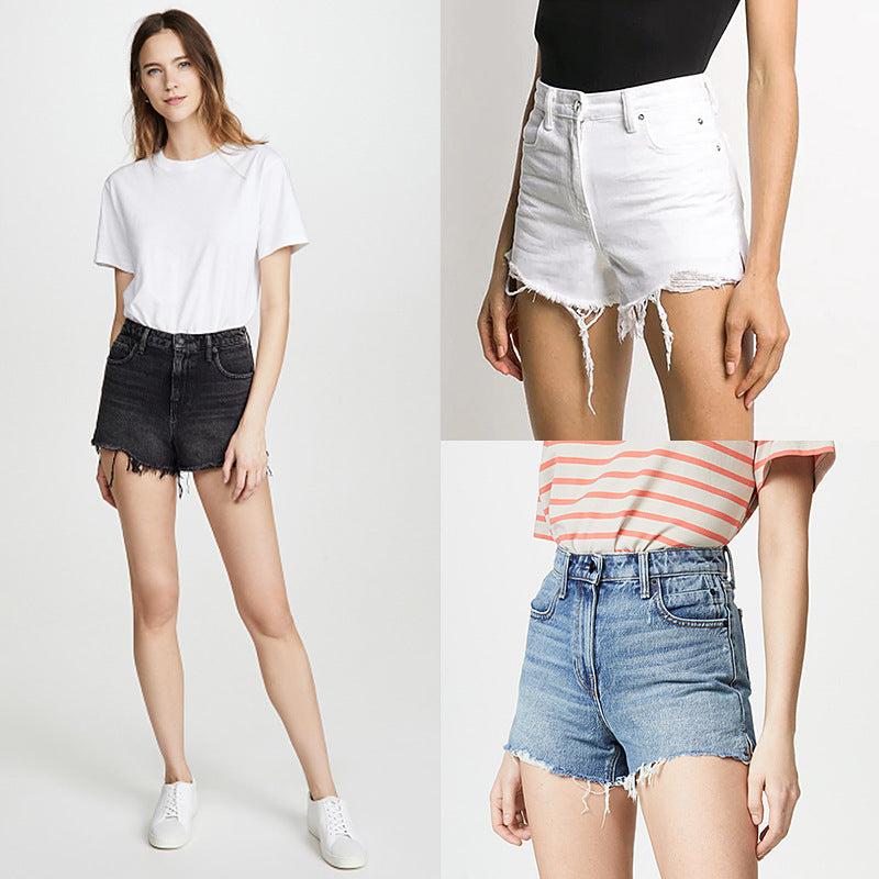 Women Jean Shorts Denim High Waist Shorts Wide Leg Slimming Hot Pants