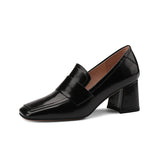 Women Black Dress Shoes Spring and Autumn High Heels Leather Shoes