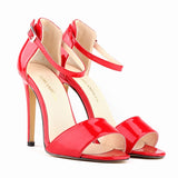 Hot Pink Heels Summer Sandals Stiletto Open Toe Mature Patent Leather Stiletto Heels