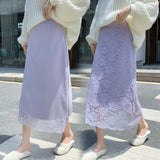 MIDI Mauve Skirt Autumn and Winter Lace Knitted Skirt Women's Mid-Length Versatile