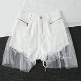 Women Jean Shorts Short and Simple Personality Raw Hem Wide Legs Slimming Jeans Female