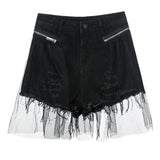 Women Jean Shorts Short and Simple Personality Raw Hem Wide Legs Slimming Jeans Female
