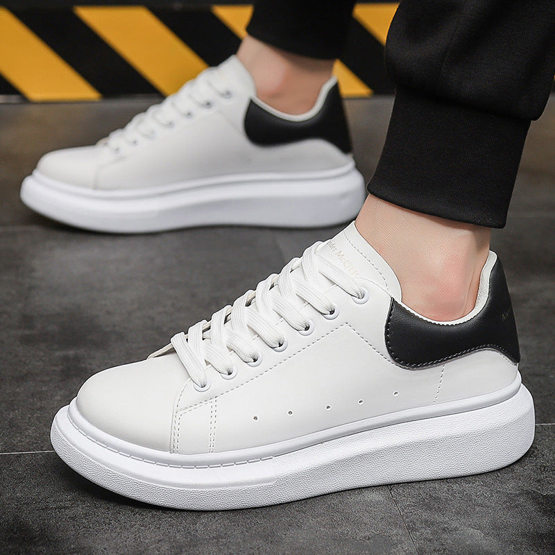 Flat Shoes Spring Men's White Shoes Casual Breathable Platform Inner Height Increasing Board Shoes