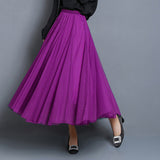 MIDI Mauve Skirt Autumn and Winter High Waist A- line Mid-Length Purple Mesh Skirt