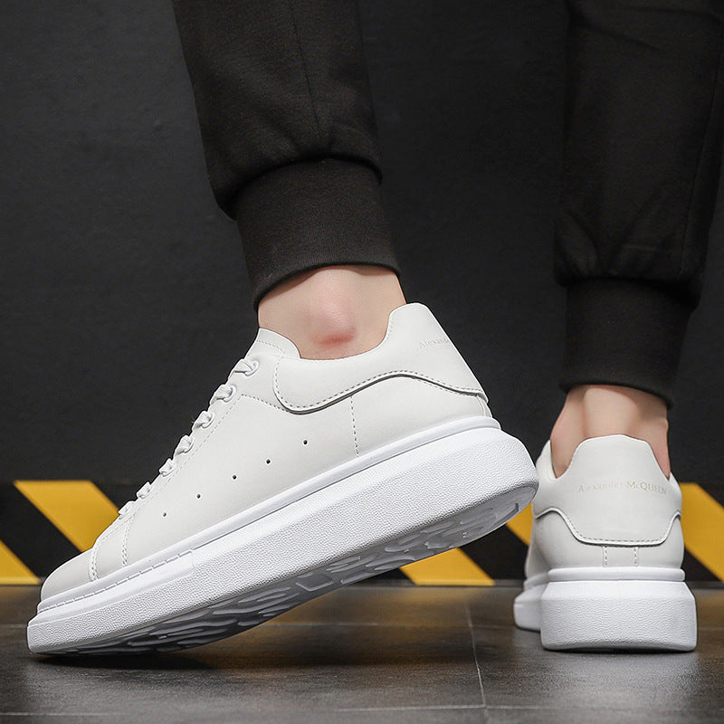 Flat Shoes Spring Men's White Shoes Casual Breathable Platform Inner Height Increasing Board Shoes