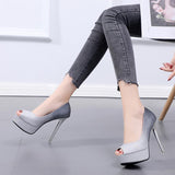 Platform Heels for Women Peep Toe Color Block Platform 12cm High Heels