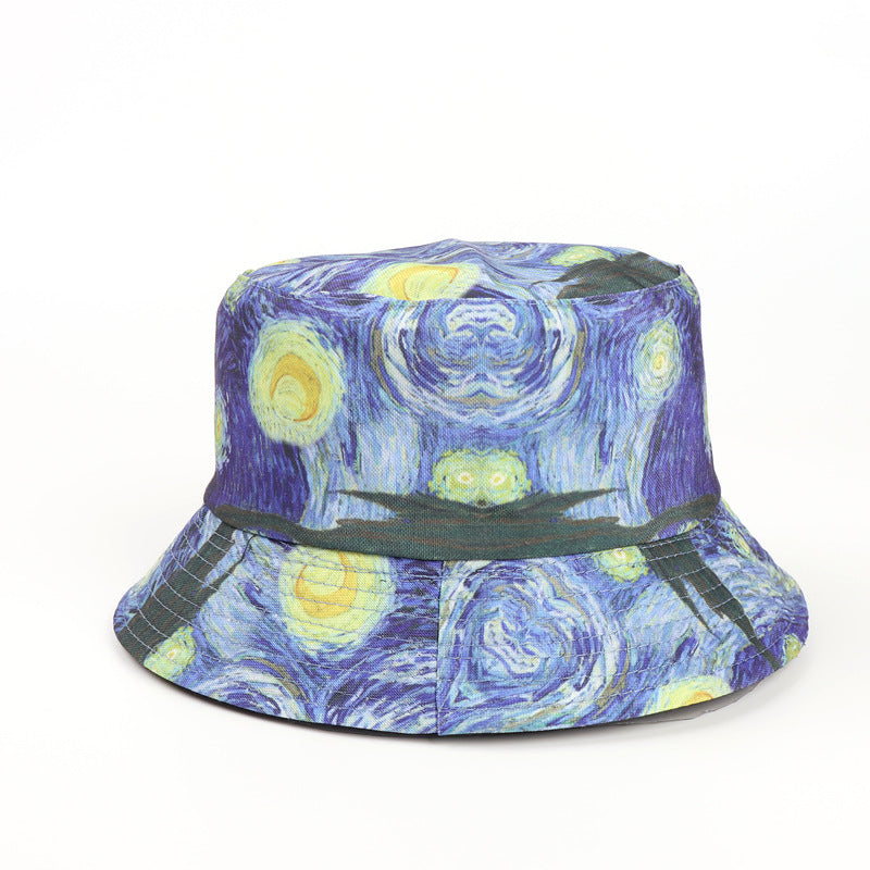 Bucket Hat Fishing Cap Cotton Print Fisherman Hat Graffiti Printing Sun-Proof