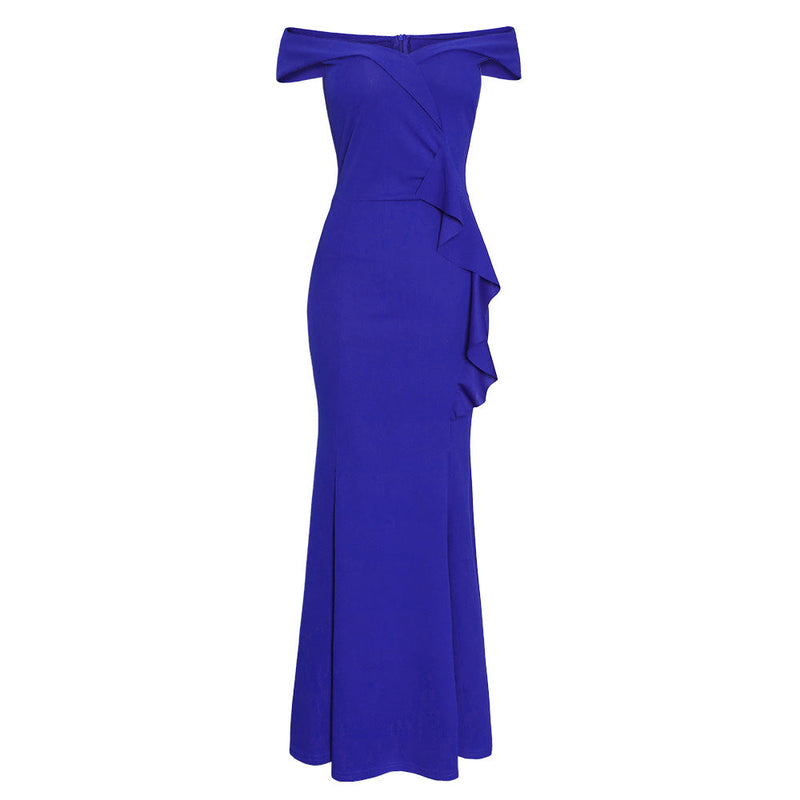 African Women's Wear Solid Color off-Neck Split Fishtail Skirt Evening Dress African Dashiki Ankara Styles Dress