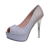 Platform Heels for Women Peep Toe Color Block Platform 12cm High Heels