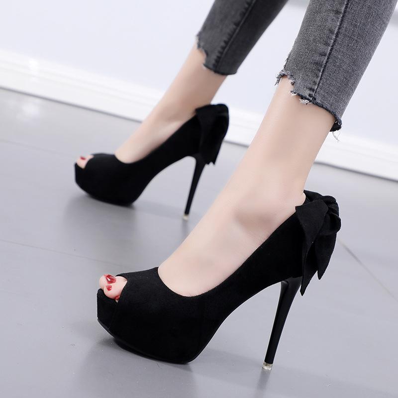 Platform Heels for Women Peep Toe Bow High Heels