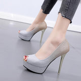 Platform Heels for Women Peep Toe Color Block Platform 12cm High Heels