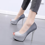 Platform Heels for Women Peep Toe Color Block Platform 12cm High Heels