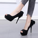 Platform Heels for Women Peep Toe Bow High Heels